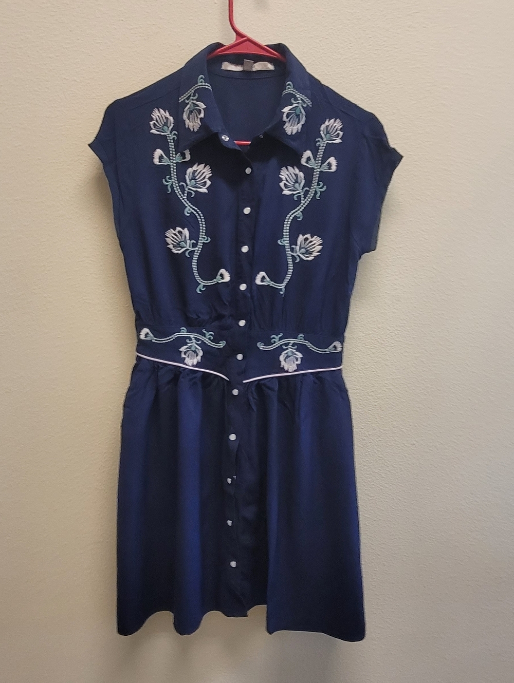 Vintage Guess Navy Blue  Embroidered Button-Front Shirt Dress Size 4 - Picture 2 of 11